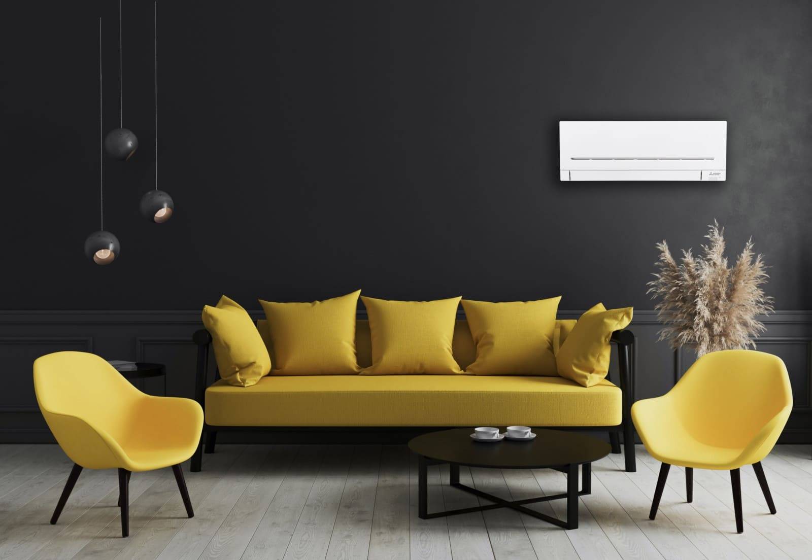 Climatisation réversible murale Mitsubishi dans le salon d'un appartement à Nanterre